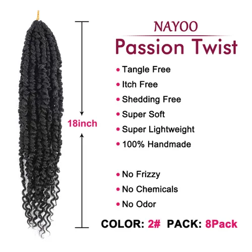 Miniatura 2 de Pelo de Passion Twist – 8 paquetes de 18 pulgadas Passion Twist Crochet para mujeres, cabello rizado pretrenzado Passion Twists extensiones de #2