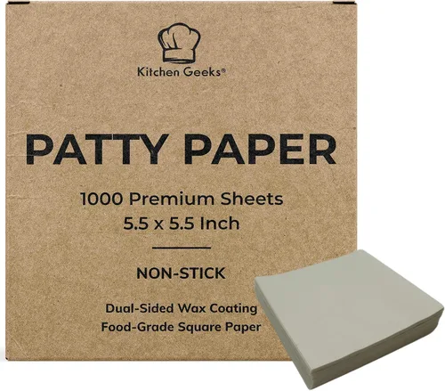 Kitchen Geeks Hamburger Patty Paper - 1000 hojas cuadradas de papel encerado de 5.5 x 5.5 pulgadas para hacer hamburguesas, hacer hamburguesas,