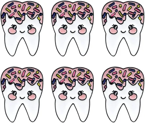 Exceart - Broche de esmalte con forma de dientes diseño de dibujos animados para niñas mujeres niños regalo de fiesta 6 unidades