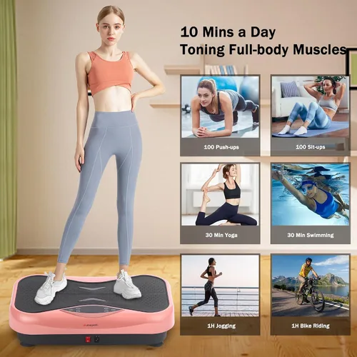 Miniatura 3 de Whole Body Vibration Plate Exercise Machine – Power Vibrating Plate for Lymphatic Drainage Weight Loss, Shake Plate Exercise Platform with Touch Rosa