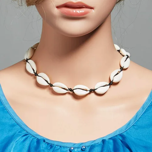 Miniatura 3 de SUNSCSC - Gargantilla hecha a mano para playa de verano, con conchas de terciopelo blanco, collar de concha ajustable