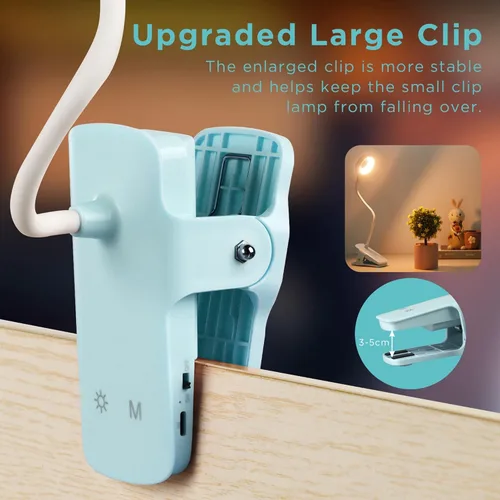 Miniatura 4 de Akynite Lámpara de escritorio LED con clip, 5 modos, 5 brillos regulables, luz de abrazadera regulable, batería recargable, lámpara de lectura