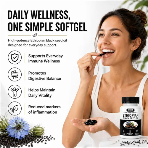 Miniatura 2 de Aceite de semilla negra etíope puramente nutritiva, cápsulas de aceite de semilla negra puramente etíope con 4.64% de timoquinona, aceite de semilla