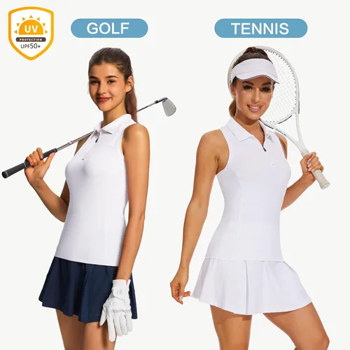 Miniatura 5 de MIVEI Camisetas de golf sin mangas para mujer, con espalda cruzada, con bolsillo con cremallera, cuello con cremallera de 14, secado rápido, UPF50
