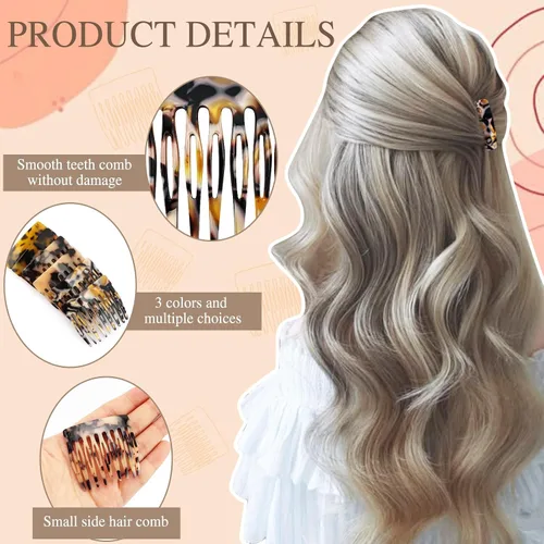 Miniatura 4 de 6 peines laterales franceses para accesorios de peinado, clips decorativos de sujeción fuerte para cabello de mujer (marrón, negro, rojo)