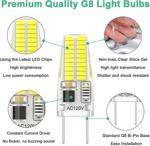 Miniatura 4 de Bombilla LED G8 regulable, 120V 20W 25W T4 JCD Tipo Base Bi-Pin, reemplazo de halógeno para iluminación de casquillo bajo gabinete, luz blanca
