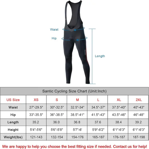 Miniatura 3 de Santic Mallas con pechera de ciclismo para hombre, pantalones largos acolchados con bolsillo