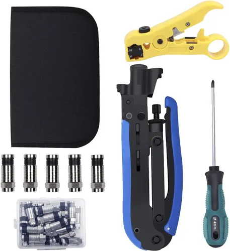 Delgada Kit de crimpadora de cable coaxial, herramienta de compresión coaxial RG6 RG59 RG11 Kit de conector de herramienta de prensado con 20