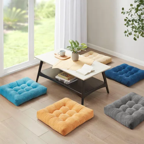 Miniatura 38 de Juego de 2 almohadas de suelo de meditación, almohadas cuadradas grandes para adultos, cojín de pana copetuda para sala de estar de tatami, gris, 22
