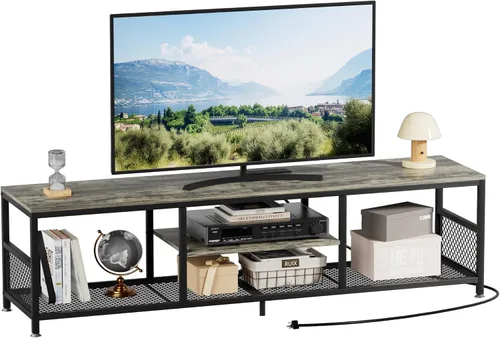 Miniatura 19 de VECELO Soporte de TV con tomas de corriente para televisores de hasta 75 pulgadas, centro de entretenimiento multimedia de 62 pulgadas con estación
