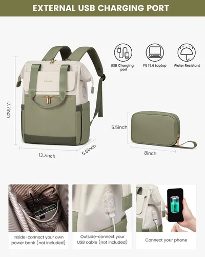 Miniatura 5 de LOVEVOOK Mochila para laptop para mujeres, mochila de trabajo convertible con bolso con puerto USB, Trabajo