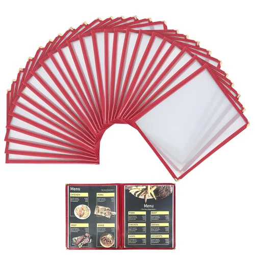 Miniatura 11 de Cubiertas de menú de 8.5 x 11 pulgadas, paquete de 10 soportes para menú de vista de página, cubierta roja para menú de restaurante para papel de 8