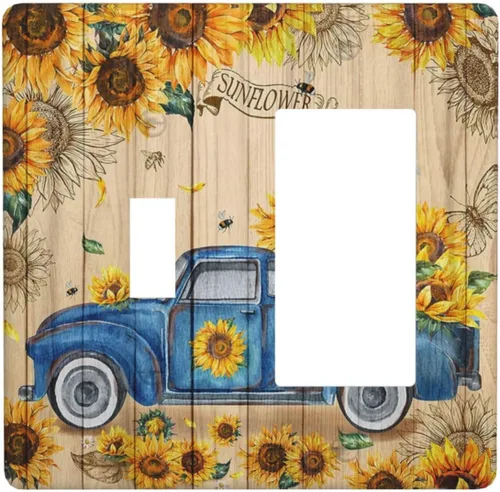 Miniatura 125 de Cubiertas de Salida Triple Basculante con Hojas de Plantas de Eucalipto Azul en Acuarela Floral, Placa Frontal Decorativa de 3 Posiciones, Cubierta