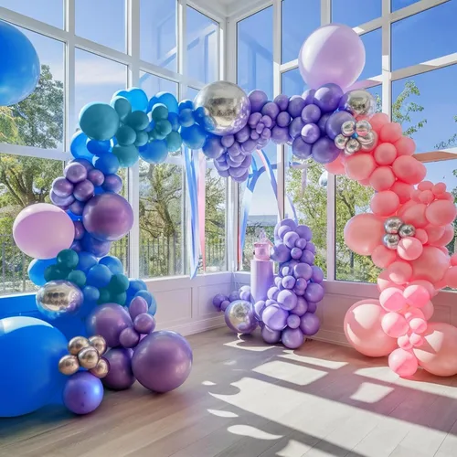 Miniatura 5 de Kit de Guirnalda de Arco de Globos Azul Morado, Globos Azul Rosa Morado Metálico Plateado para Cumpleaños de Niños Fiesta Tropical Hawaiana