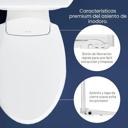 Miniatura 7 de Brondell Asiento de inodoro de bidé no eléctrico, asiento ecológico Swash, se adapta a inodoros alargados, color blanco, sistema de boquilla doble