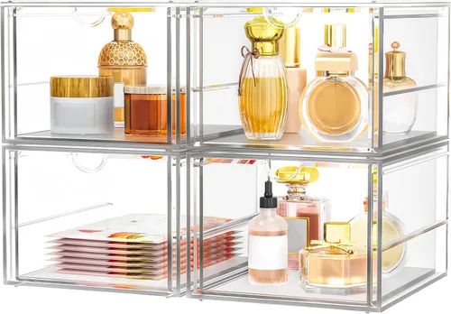 caktraie - Organizador de maquillaje acrílico versátil, organizador de cajones - Almacenamiento de escritorio transparente para cosméticos,