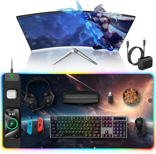 Miniatura 10 de TopMade Alfombrilla de Mouse de Carga Inalámbrica, Alfombrilla de Mouse para Juegos RGB, Alfombrilla de Escritorio para Oficina en Casa, 31.5" x RGB