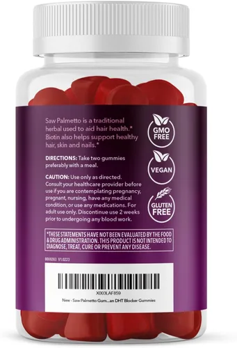 Miniatura 3 de Saw Palmetto para mujeres con 2500 mcg de biotina - Bloqueador de DHT y cabello, piel, gomitas de salud de uñas - 60 unidades - Soporta cerraduras