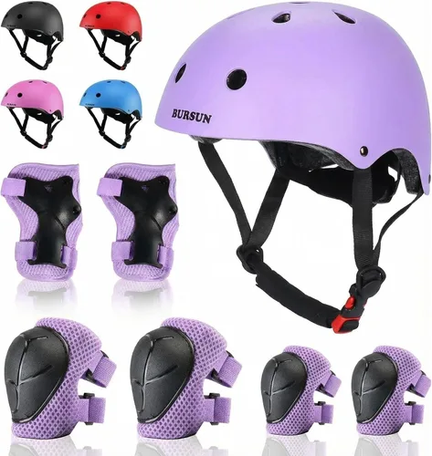 Miniatura 14 de Conjunto de casco de bicicleta para niños, casco ajustable para niños pequeños de 2 a 8 años con rodilleras, coderas y muñequeras Casco
