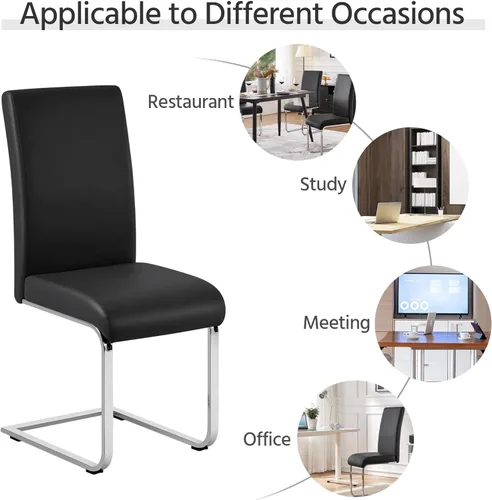 Miniatura 10 de Yaheetech Juego de 2 sillas de comedor modernas tapizadas de piel sintética con respaldo alto y patas metálicas cromadas para cocina, sala de estar
