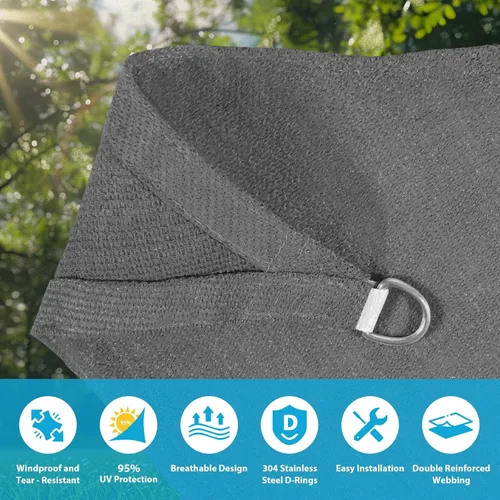 Miniatura 4 de Amagenix Vela de Sombra Solar 16'X20' Borde Curvado Toldo de Sombra Exterior Gris Oscuro Transpirable 95% Bloqueo UV Tela de Sombra para Patio