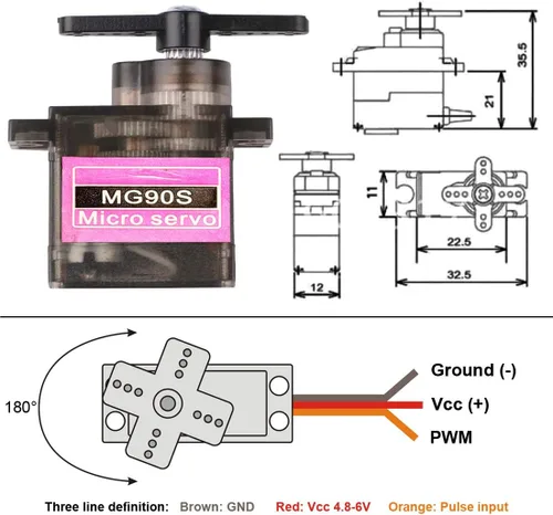 Miniatura 4 de 8 unids MG90S 9G Micro Servo Metal Gear Adecuado para Control Remoto Helicóptero Avión Modelo RC Robot Brazo/Mano Control con Cable
