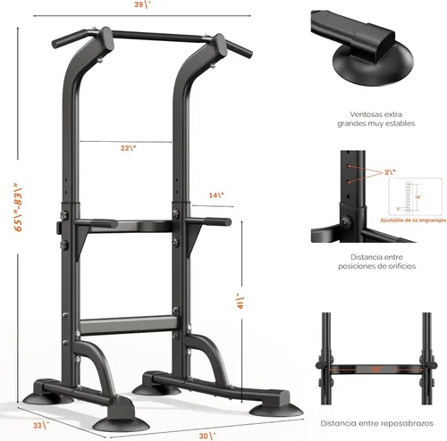 Miniatura 5 de SogesPower Power Tower Estación de Fondos Barra de Dominadas para Gimnasio en Casa con Altura Ajustable Equipo de Entrenamiento de Fuerza, Estación