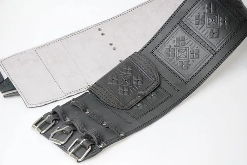 Miniatura 7 de Cinturón de cuero negro hecho a mano para hombre, cintura ancha vikingo o corsé Se adapta a cinturas de 27 a 60 pulgadas
