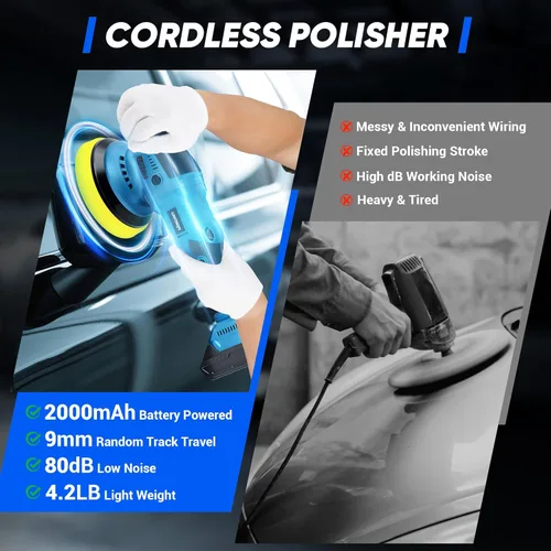 Miniatura 2 de LDHTHOPI Pulidora de búfer inalámbrica con batería de 2×2000mAh, kit de pulido de coche de alta potencia de 10000RPM 1600W con 6 velocidades