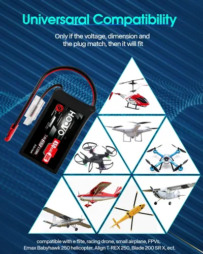Miniatura 4 de HOOVO Paquete de batería de 7.4V 30C 450mAh con enchufe JST (2 paquetes)+7.4V 60C 1500mAh Lipo batería con enchufe T (2 paquetes)