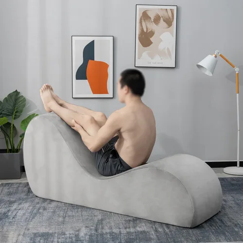 Miniatura 6 de Zenosyne Sillón de yoga, tumbona con funda lavable, bolsillos laterales, parte inferior antideslizante para dormitorio, silla de yoga para Gris