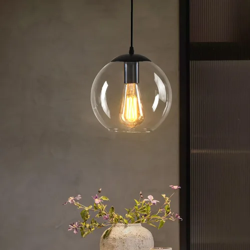 Lámpara Colgante de Globo, Accesorio de Iluminación Colgante Moderno, Candelabro Clásico en Racimo con Pantallas de Vidrio Transparente (Negro, 1