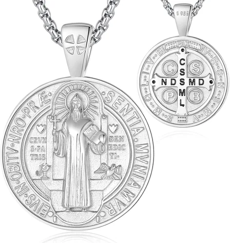 Miniatura 404 de EUDORA Collar de plata de ley 925, San Cristóbal y San Benito, San Miguel, Virgen María, San Judas Tadeo, Cruz de Buen Pastor y Arcángel, Medalla