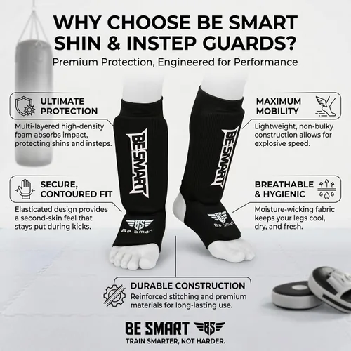 Miniatura 2 de Be Smart Espinilleras de Muay Thai MMA Kickboxing para Niños, Adultos, Jóvenes, Hombres y Mujeres, Protector de Empeine para Entrenamiento, Equipo