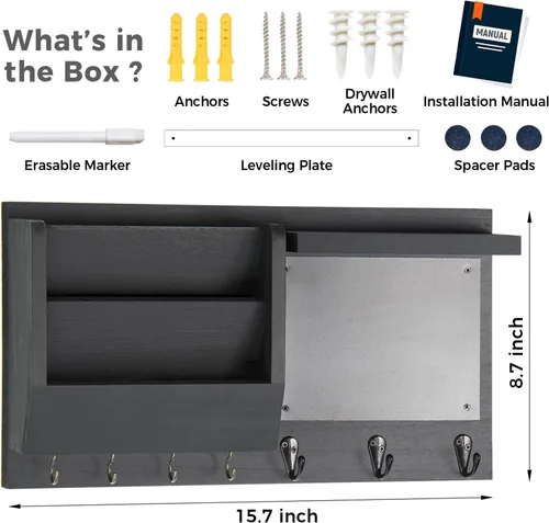Miniatura 4 de Ziivita Soporte para llaves de pared - Organizador de soporte para correo de montaje en pared con estante - Perchero para llaves colgante
