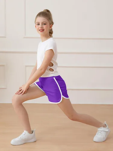 Miniatura 4 de Resinta Paquete de 5 pantalones cortos deportivos para niñas, pantalones cortos deportivos de fútbol para niños, de secado rápido, para gimnasio