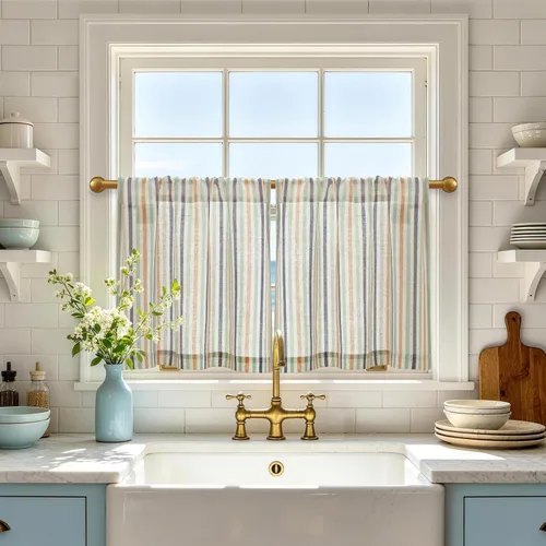Miniatura 27 de jinchan - Cortinas de lino a rayas para cocina de 20 pulgadas de largo, cortinas de varios niveles, estilo granja moderna de café, tratamientos
