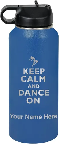 Miniatura 49 de LaserGram Botella de agua personalizada, mantén la calma y baila, acero inoxidable de doble pared aislada al vacío con popote superior, regalo Rosa