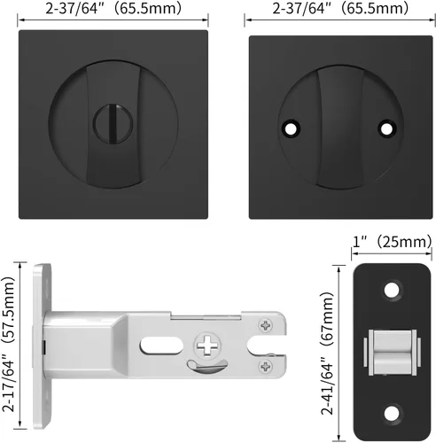 Miniatura 5 de Paquete de 2 cerraduras de puerta de bolsillo para baño, color negro mate, herrajes para puerta de bolsillo, cerradura de privacidad, puerta
