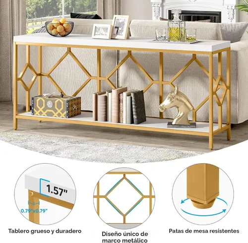 Miniatura 5 de Tribesigns Mesa de sofá extra larga de 71 pulgadas, mesas de consola de sofá largas estrechas detrás de la mesa del sofá con estante