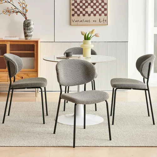NORDICANA Grey Boucle - Juego de 4 sillas de comedor modernas con respaldo curvado para 4, sillas laterales tapizadas para comedor con patas de