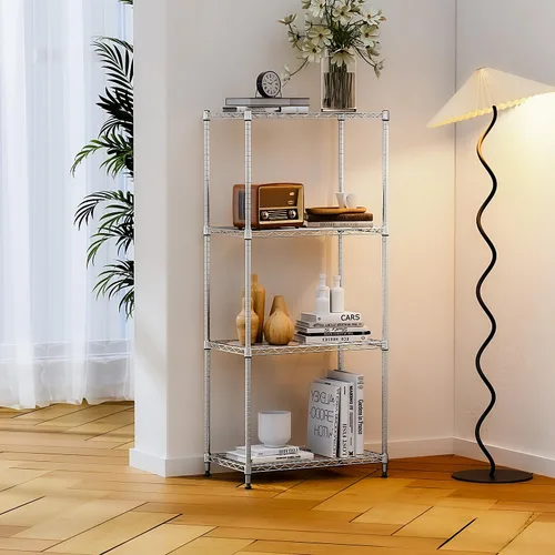 Miniatura 7 de IZEUK Estantes de almacenamiento de metal cromado de 4 niveles, organizador de estantería de alambre ajustable para cocina, baño, hogar, 1000 Cromo