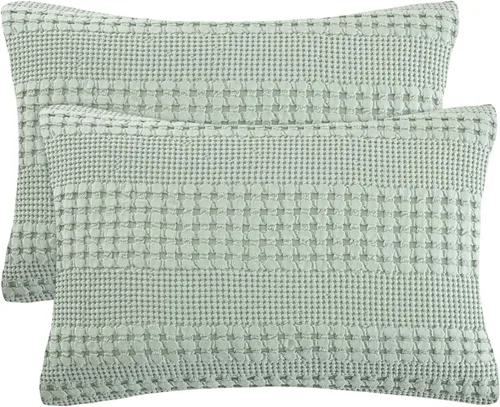 Miniatura 20 de PHF Fundas de almohada con tejido de gofre de 24" x 24", paquete de 2, funda de almohada cuadrada 100% algodón para decoración de ropa de cama, sin
