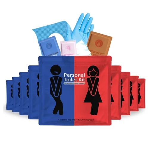 Kit de inodoro personal para llevar, paquete de 10 unidades, kit de baño público desechable, envuelto individualmente para kit de protección de