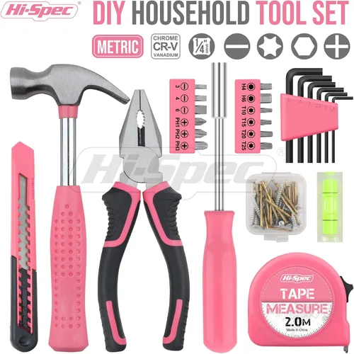 Miniatura 2 de Juego de herramientas Hi-Spec de 25 piezas, rosa, para el hogar, kit de bricolaje para mujeres. Juego de herramientas pequeñas y mini, básicas