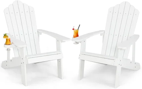 Miniatura 22 de Giantex Silla Adirondack para exteriores, sillas de patio de gran tamaño con portavasos oculto, veta de madera realista, capacidad de peso de 380