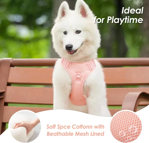 Miniatura 6 de Arnés sin tirones para perro, chaleco para cachorros con clip frontal para perros pequeños, medianos y grandes (rosa claro, XL)