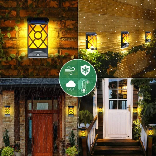 Miniatura 5 de Luces solares de llama para exteriores, luces solares de pared parpadeantes, 66 LED, impermeable, encendido/apagado automático, decoración