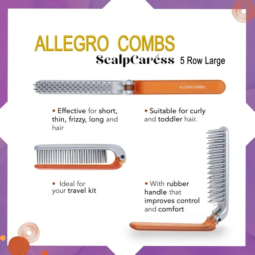 Miniatura 4 de Allegro Combs ScalpCaress: cepillo de pelo EDC Mini cepillo plegable unisex, para niños, ideal para cabello corto, cerdas suaves. Cepillo apto