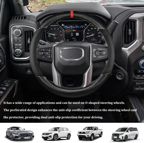 Miniatura 7 de Funda para volante de automóvil, accesorios para volante, cuero de microfibra de 15 pulgadas, fibra de carbono, suave, antideslizante, transpirable